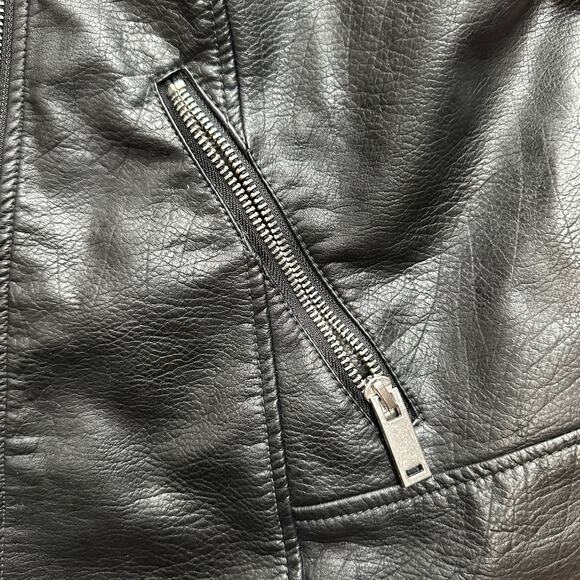 H&M Black Vegan Leather Moto Jacket Short Women's 14 Zippers Casual Faux Biker - Picture 7 of 8